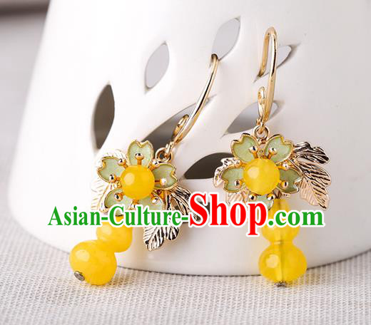 Chinese Traditional National Sakura Earrings Classical Cheongsam Beeswax Gourd Ear Accessories