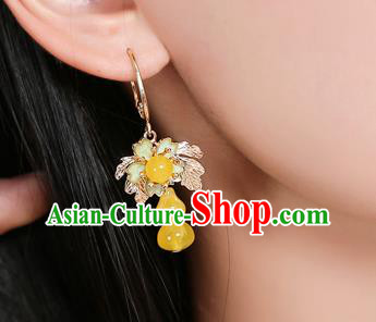 Chinese Traditional National Sakura Earrings Classical Cheongsam Beeswax Gourd Ear Accessories