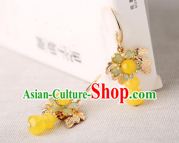 Chinese Traditional National Sakura Earrings Classical Cheongsam Beeswax Gourd Ear Accessories