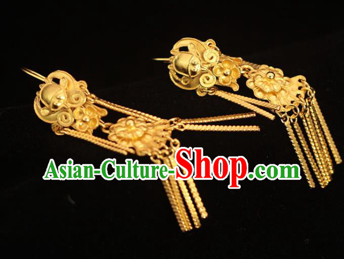 Chinese Traditional Ming Dynasty Court Lady Golden Earrings Ancient Empress Ear Accessories