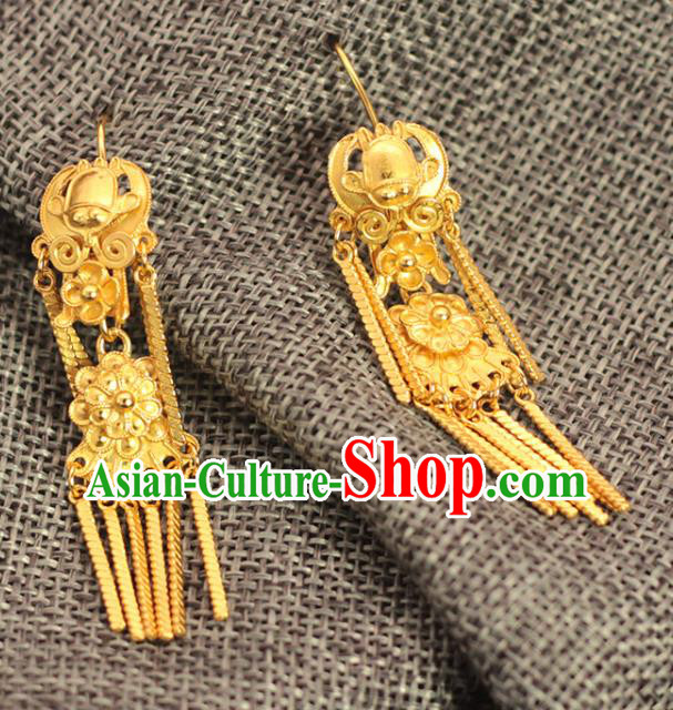 Chinese Traditional Ming Dynasty Court Lady Golden Earrings Ancient Empress Ear Accessories