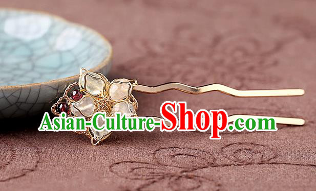 China Classical Golden Hair Stick Traditional Cheongsam Hair Accessories Handmade Garnet Beads Hairpin