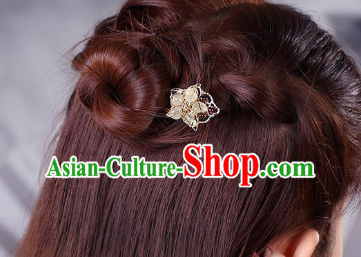 China Classical Golden Hair Stick Traditional Cheongsam Hair Accessories Handmade Garnet Beads Hairpin