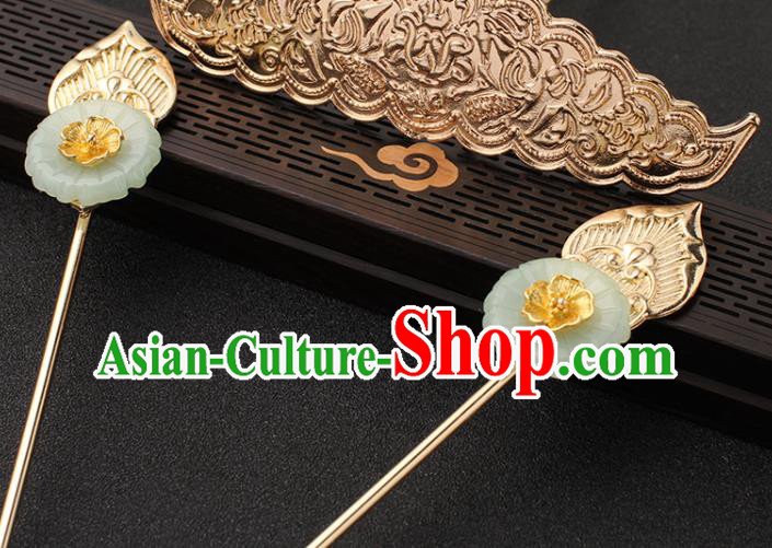 China Traditional Hanfu Hair Stick Ancient Princess Hair Accessories Jade Chrysanthemum Hairpin