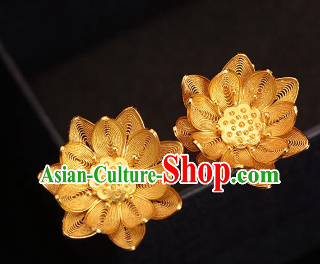 China Traditional Hair Accessories Ming Dynasty Golden Lotus Hairpin Ancient Empress Hair Stick