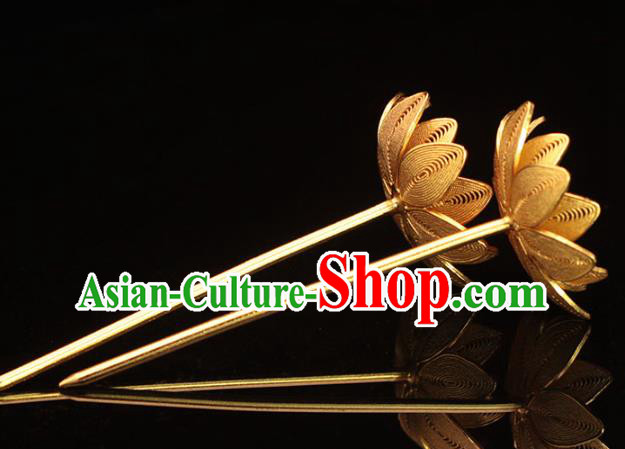 China Traditional Hair Accessories Ming Dynasty Golden Lotus Hairpin Ancient Empress Hair Stick