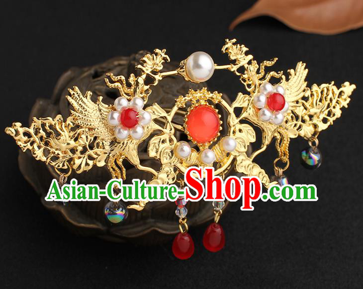 China Ancient Palace Lady Hairpin Traditional Hanfu Golden Phoenix Hair Crown