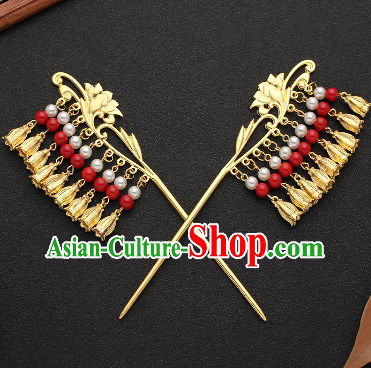 China Ancient Tang Dynasty Palace Lady Hairpin Traditional Hanfu Golden Lotus Hair Stick