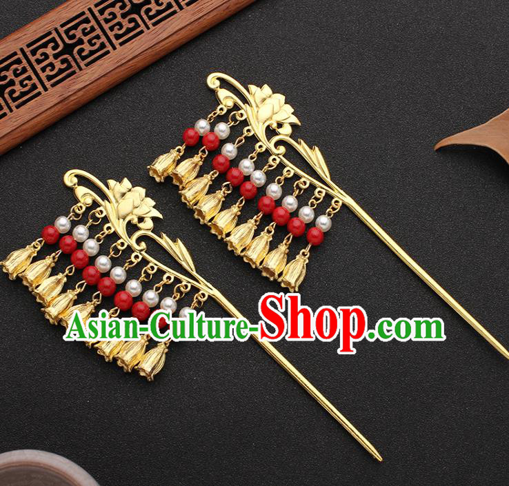 China Ancient Tang Dynasty Palace Lady Hairpin Traditional Hanfu Golden Lotus Hair Stick
