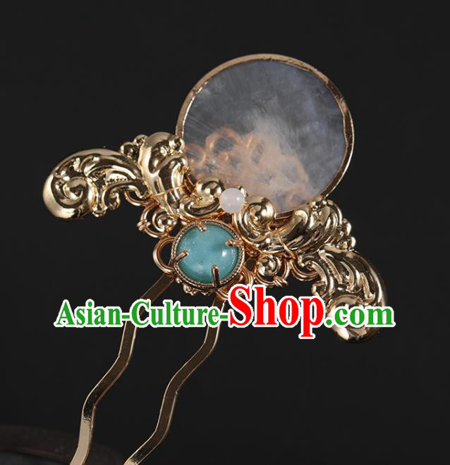 China Traditional Hanfu Golden Hair Stick Ancient Ming Dynasty Princess Shell Hairpin