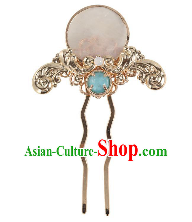 China Traditional Hanfu Golden Hair Stick Ancient Ming Dynasty Princess Shell Hairpin