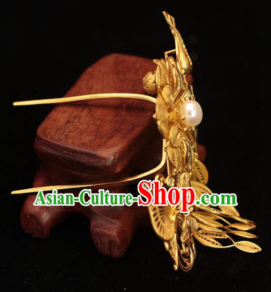 China Traditional Ming Dynasty Hairpin Hair Accessories Ancient Empress Golden Peony Hair Stick