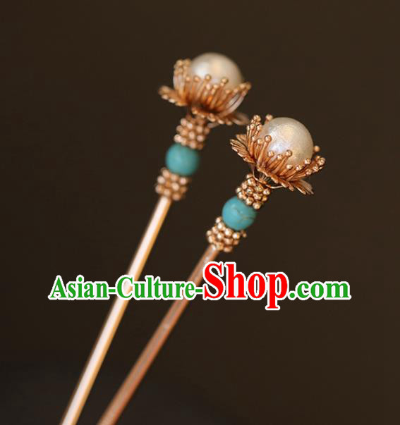 China Traditional Hanfu Pearl Hair Stick Ancient Song Dynasty Princess Hairpin