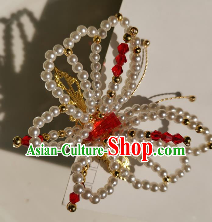 China Traditional Hanfu Beads Butterfly Hair Stick Ancient Ming Dynasty Princess Hairpin Accessories