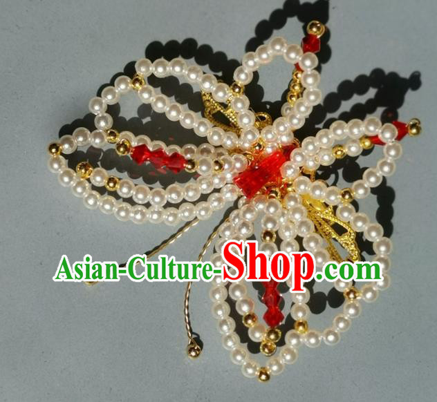 China Traditional Hanfu Beads Butterfly Hair Stick Ancient Ming Dynasty Princess Hairpin Accessories