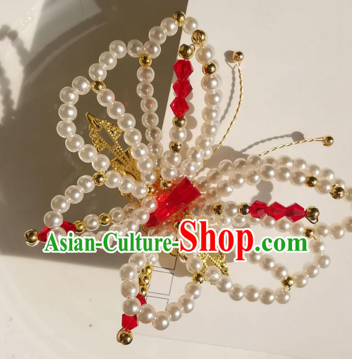 China Traditional Hanfu Beads Butterfly Hair Stick Ancient Ming Dynasty Princess Hairpin Accessories