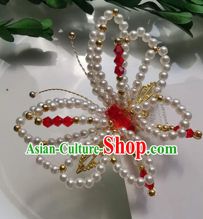 China Traditional Hanfu Beads Butterfly Hair Stick Ancient Ming Dynasty Princess Hairpin Accessories