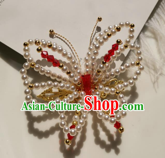 China Traditional Hanfu Beads Butterfly Hair Stick Ancient Ming Dynasty Princess Hairpin Accessories