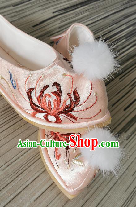 Handmade Chinese Bow Shoes Embroidered Shoes Traditional Ming Dynasty Shoes Pink Satin Shoes