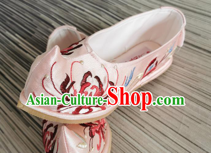 Handmade Chinese Bow Shoes Embroidered Shoes Traditional Ming Dynasty Shoes Pink Satin Shoes