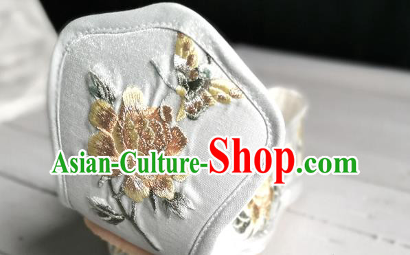 Handmade Chinese Satin Shoes Han Dynasty Princess Shoes Traditional Hanfu Shoes Embroidered Yellow Peony Shoes