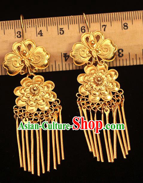 Chinese Ancient Court Woman Ear Accessories Traditional Ming Dynasty Golden Peony Butterfly Earrings