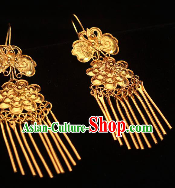 Chinese Ancient Court Woman Ear Accessories Traditional Ming Dynasty Golden Peony Butterfly Earrings