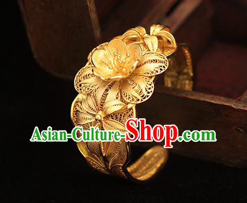 Handmade Chinese Ancient Queen Bangle Jewelry Traditional Ming Dynasty Court Golden Plum Bracelet
