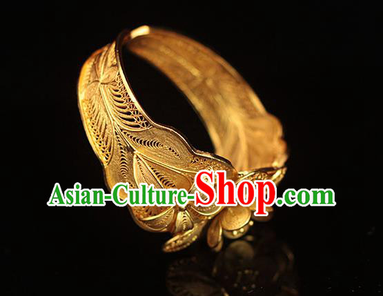 Handmade Chinese Ancient Queen Bangle Jewelry Traditional Ming Dynasty Court Golden Plum Bracelet