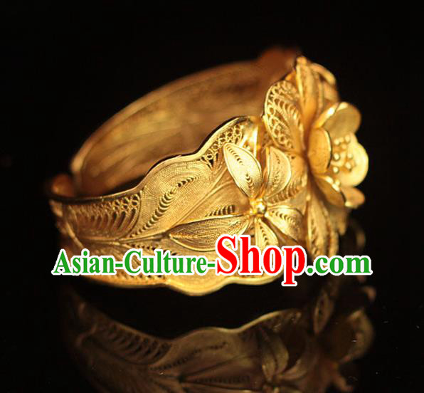 Handmade Chinese Ancient Queen Bangle Jewelry Traditional Ming Dynasty Court Golden Plum Bracelet