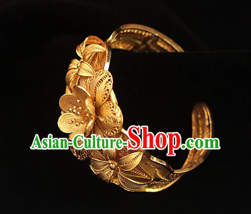Handmade Chinese Ancient Queen Bangle Jewelry Traditional Ming Dynasty Court Golden Plum Bracelet
