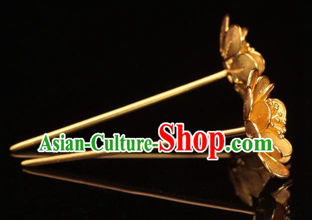 China Ming Dynasty Flowers Hairpin Traditional Hair Accessories Ancient Empress Golden Hair Stick