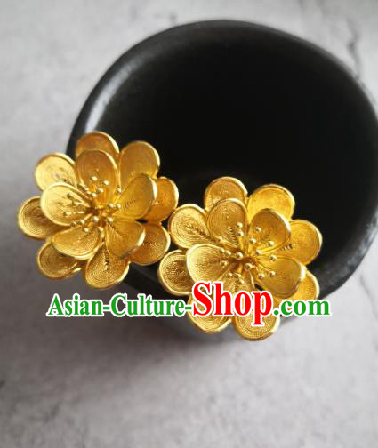 China Ming Dynasty Flowers Hairpin Traditional Hair Accessories Ancient Empress Golden Hair Stick