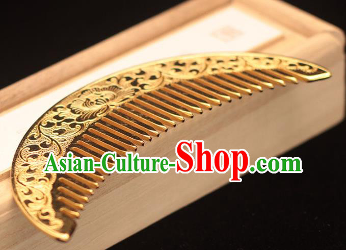 China Tang Dynasty Hairpin Traditional Hair Accessories Ancient Empress Golden Hair Comb