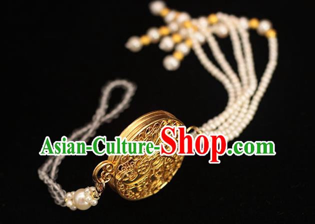 China Classical Pearls Tassel Brooch Pendant Traditional Cheongsam Golden Sachet Accessories