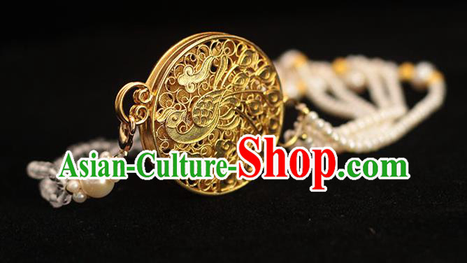 China Classical Pearls Tassel Brooch Pendant Traditional Cheongsam Golden Sachet Accessories