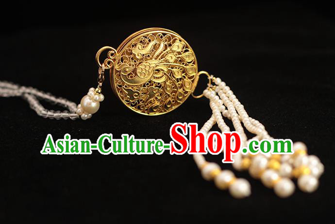 China Classical Pearls Tassel Brooch Pendant Traditional Cheongsam Golden Sachet Accessories