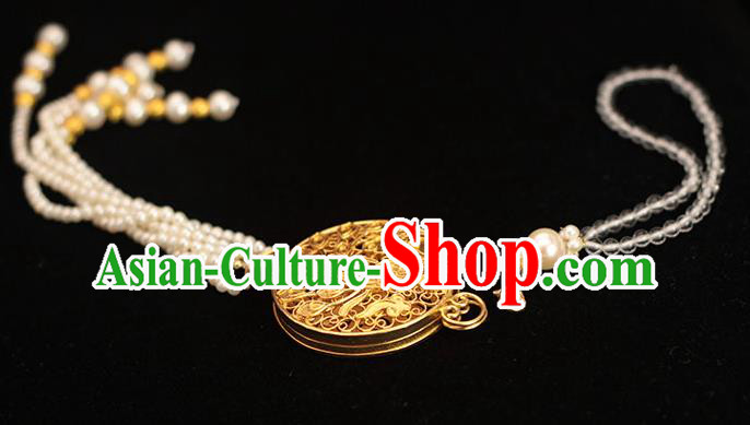 China Classical Pearls Tassel Brooch Pendant Traditional Cheongsam Golden Sachet Accessories