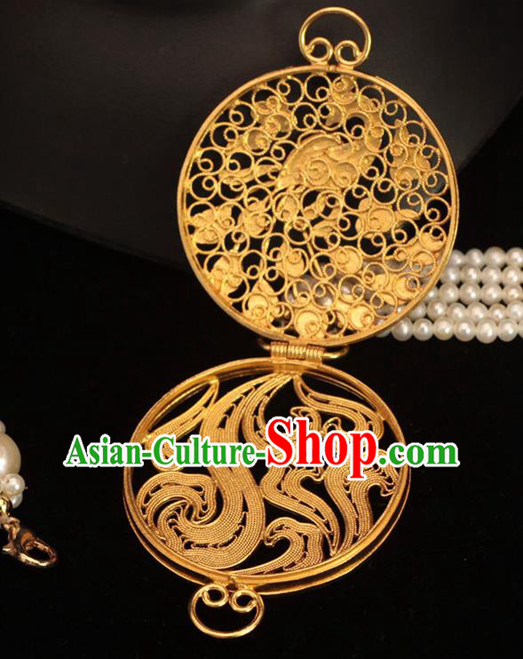 China Classical Pearls Tassel Brooch Pendant Traditional Cheongsam Golden Sachet Accessories