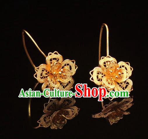 Chinese Ancient Princess Pearl Ear Accessories Traditional Ming Dynasty Golden Plum Blossom Earrings