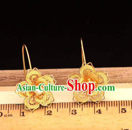 Chinese Ancient Princess Pearl Ear Accessories Traditional Ming Dynasty Golden Plum Blossom Earrings