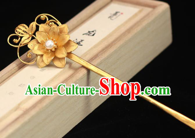 China Traditional Hair Accessories Ancient Princess Hair Stick Ming Dynasty Golden Lotus Hairpin