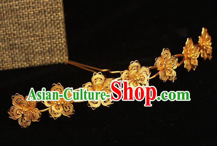 China Ancient Empress Hair Crown Traditional Hair Accessories Ming Dynasty Golden Plum Hairpin