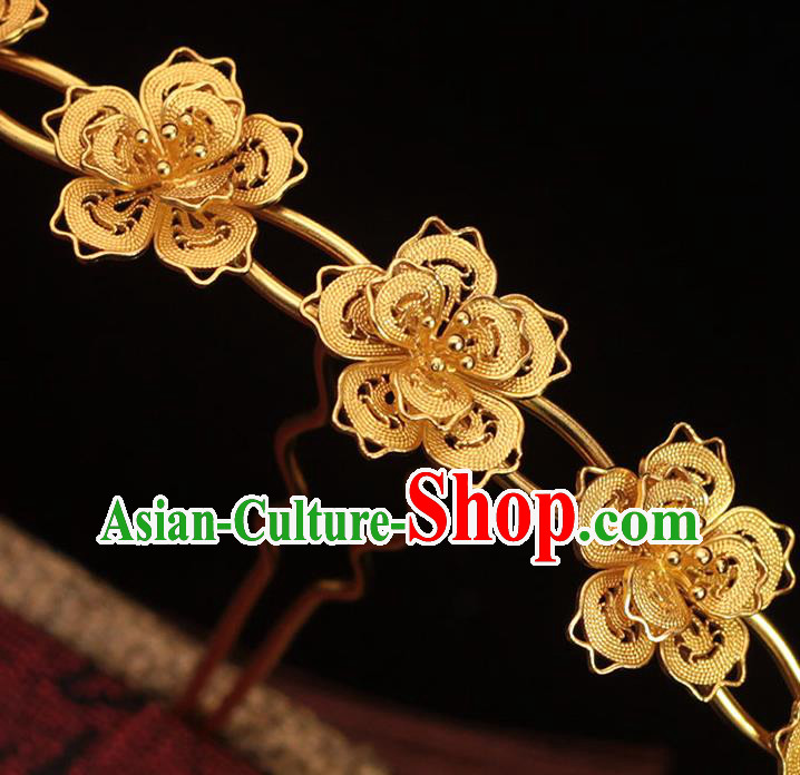 China Ancient Empress Hair Crown Traditional Hair Accessories Ming Dynasty Golden Plum Hairpin