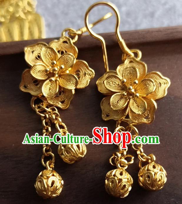 Chinese Ancient Wedding Golden Ear Accessories Traditional Ming Dynasty Court Woman Earrings
