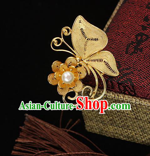 China Traditional Ming Dynasty Golden Butterfly Hair Stick Ancient Empress Hairpin