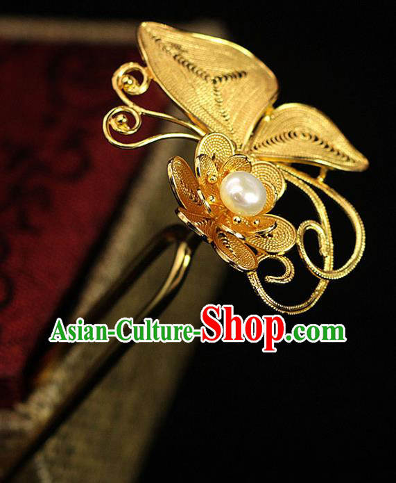 China Traditional Ming Dynasty Golden Butterfly Hair Stick Ancient Empress Hairpin