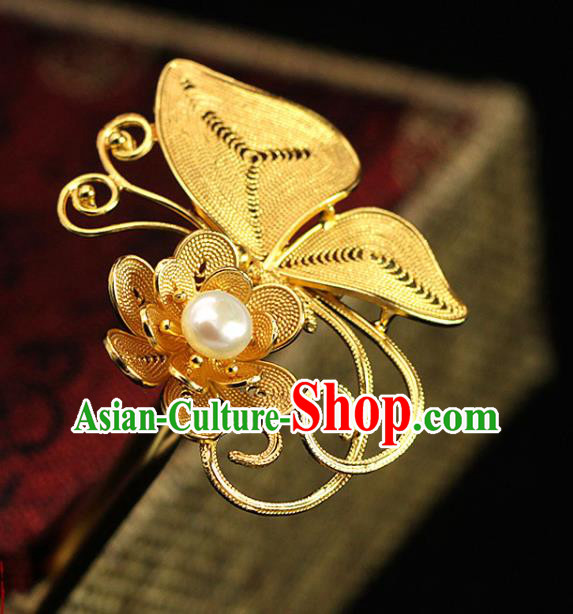 China Traditional Ming Dynasty Golden Butterfly Hair Stick Ancient Empress Hairpin