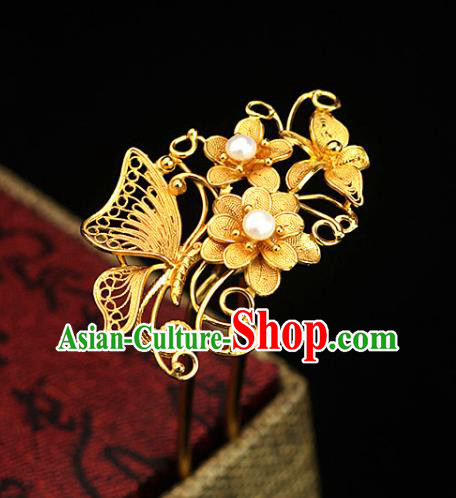 China Traditional Ming Dynasty Palace Lady Hair Stick Ancient Empress Golden Butterfly Hairpin