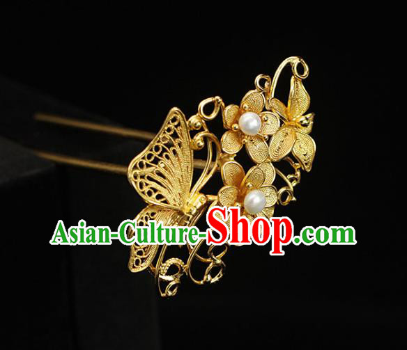 China Traditional Ming Dynasty Palace Lady Hair Stick Ancient Empress Golden Butterfly Hairpin